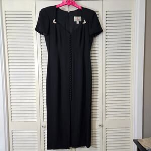 Vintage EnFrancais HueyWaltzer Black Button Accent Dress 8 90sVibes LBD GothGlam